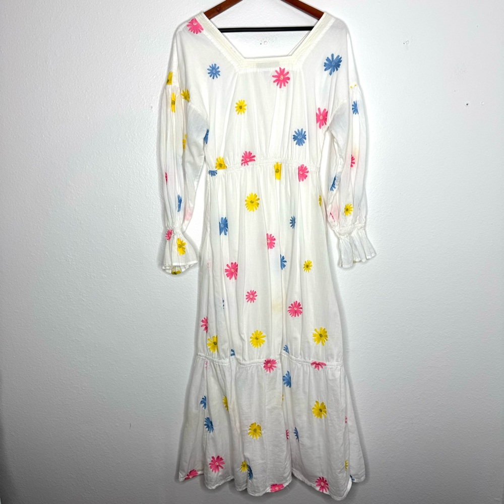 Something‎ Navy Rainbow Multi Flower Embroidered Tiered Long Sleeve Maxi Dres - Picture 8 of 9